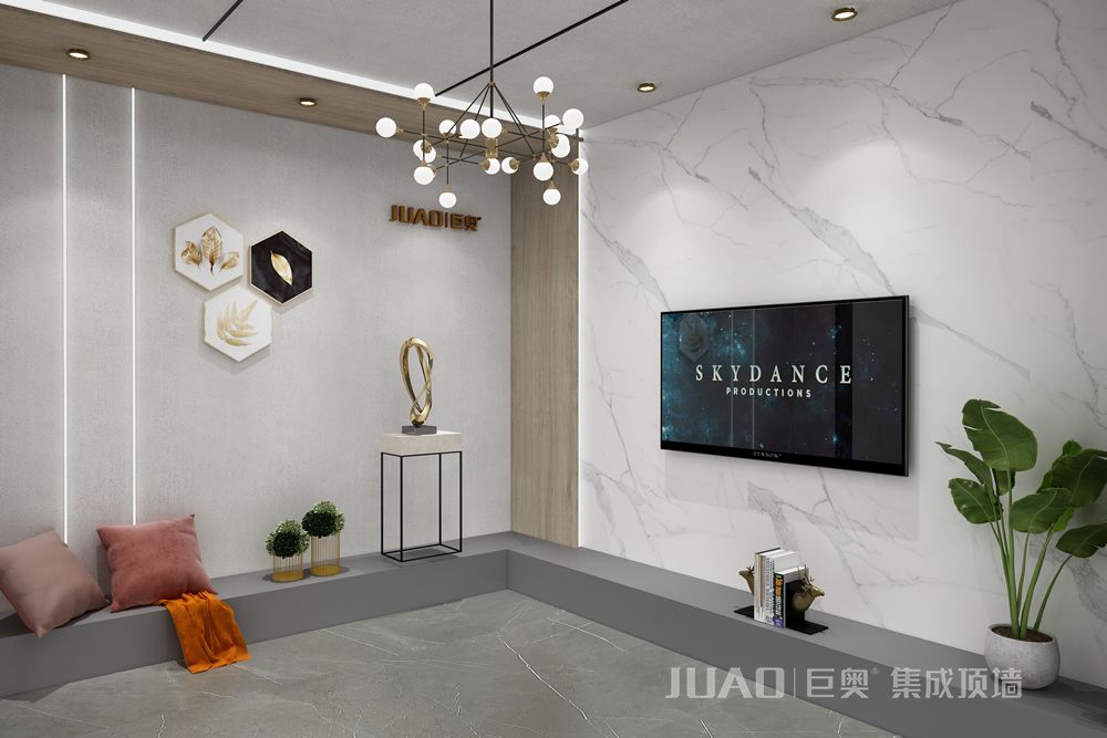 現代輕奢客廳-裝配式整裝定製-丝瓜app集成頂牆