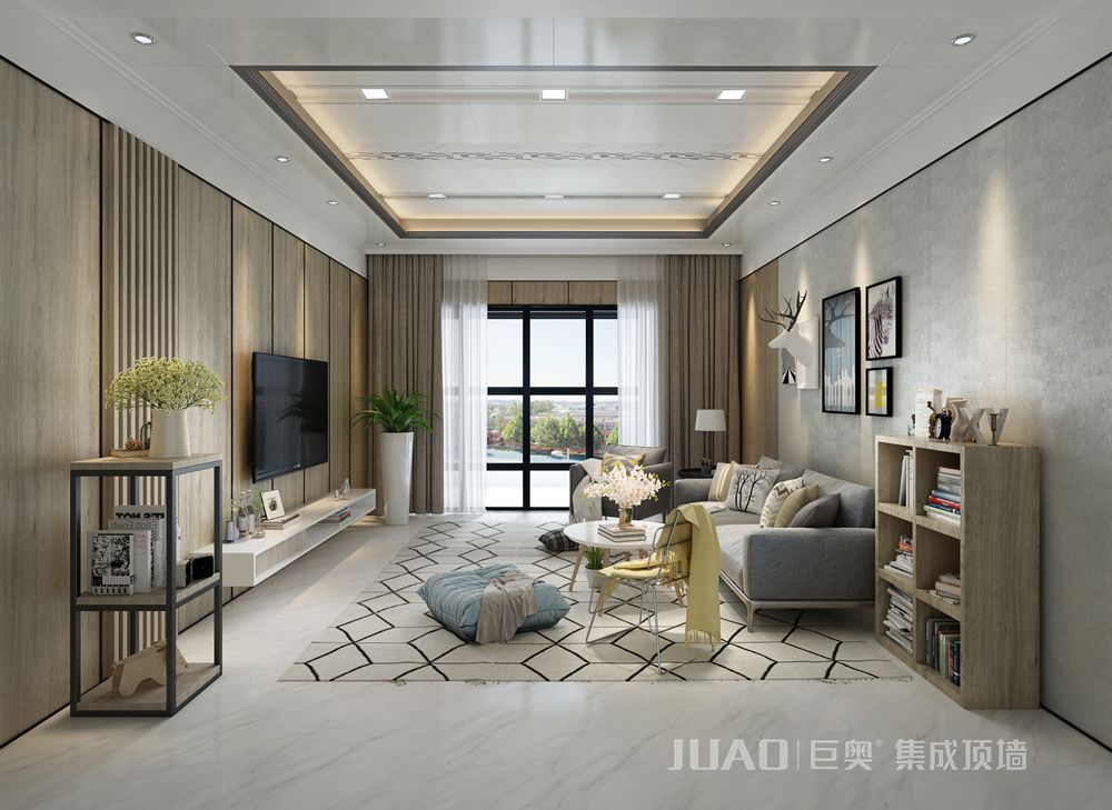 丝瓜app集成（chéng）頂牆-高端定製整裝-現代客廳